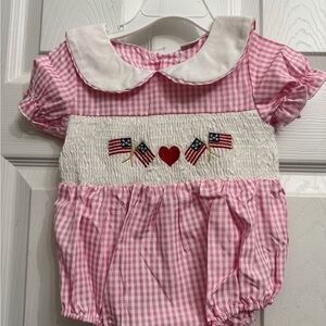 Pink Gingham Baby Bumble with Embroidered American Flags